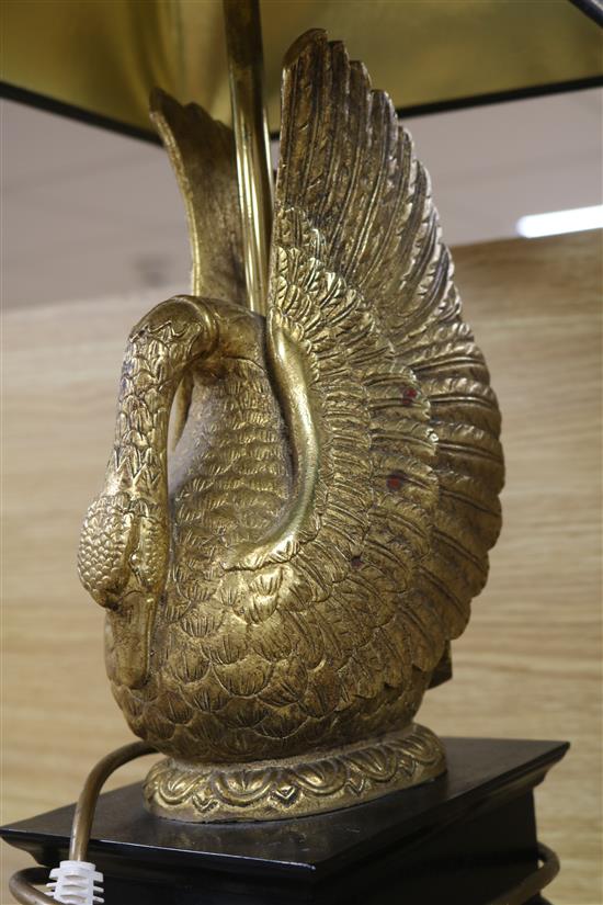 A pair of gilt composition swan table lamps